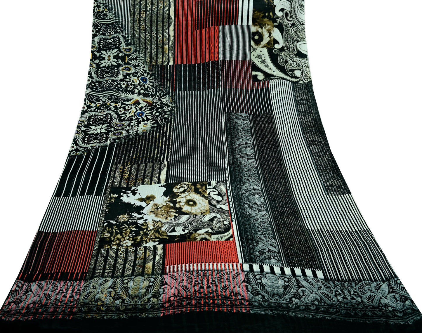 Indian Vintage Saree Black Pure Satin Silk Digital Printed Sari 6yd Sewing Floral Soft Craft Fabric Dress Making Crafting Quilting