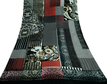 Indian Vintage Saree Black Pure Satin Silk Digital Printed Sari 6yd Sewing Floral Soft Craft Fabric Dress Making Crafting Quilting