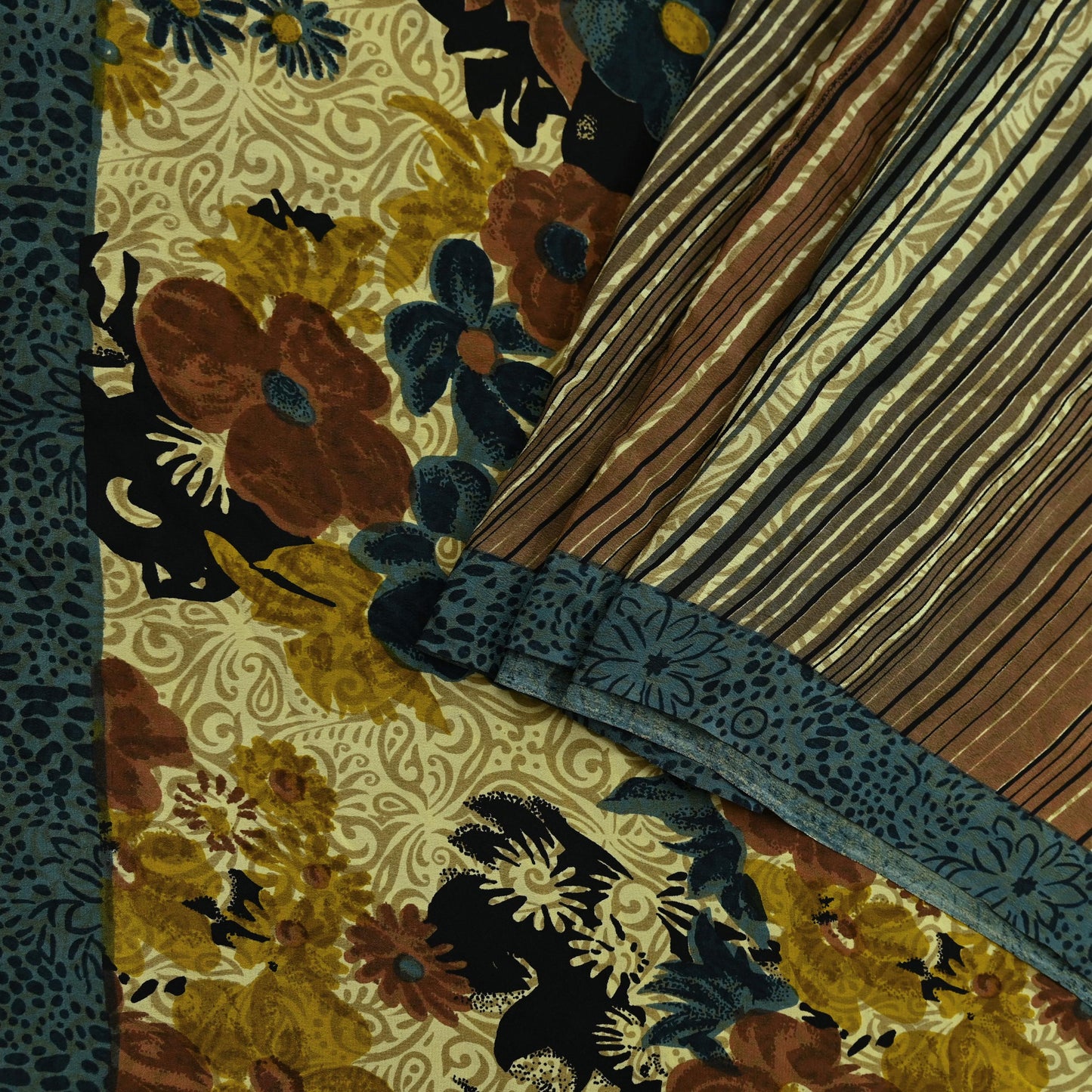 Indian Vintage Multi Saree Pure Crepe Silk Printed Sari Craft Fabric 5yd Sewing Floral Soft Craft Fabric Wrap Crafting Quilting Upcycle