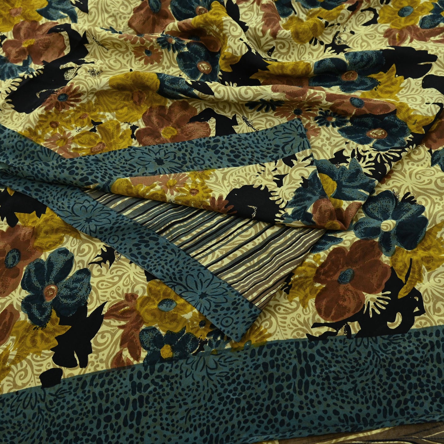Indian Vintage Multi Saree Pure Crepe Silk Printed Sari Craft Fabric 5yd Sewing Floral Soft Craft Fabric Wrap Crafting Quilting Upcycle