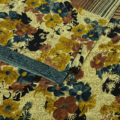 Indian Vintage Multi Saree Pure Crepe Silk Printed Sari Craft Fabric 5yd Sewing Floral Soft Craft Fabric Wrap Crafting Quilting Upcycle