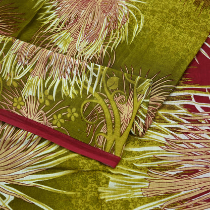 Indian Vintage Sari Green & Red Printed Pure Cotton Saree Craft Fabric 5Yd Sewing Sarong Wrap Boho Floral Crafting Upcycle Quilting Used