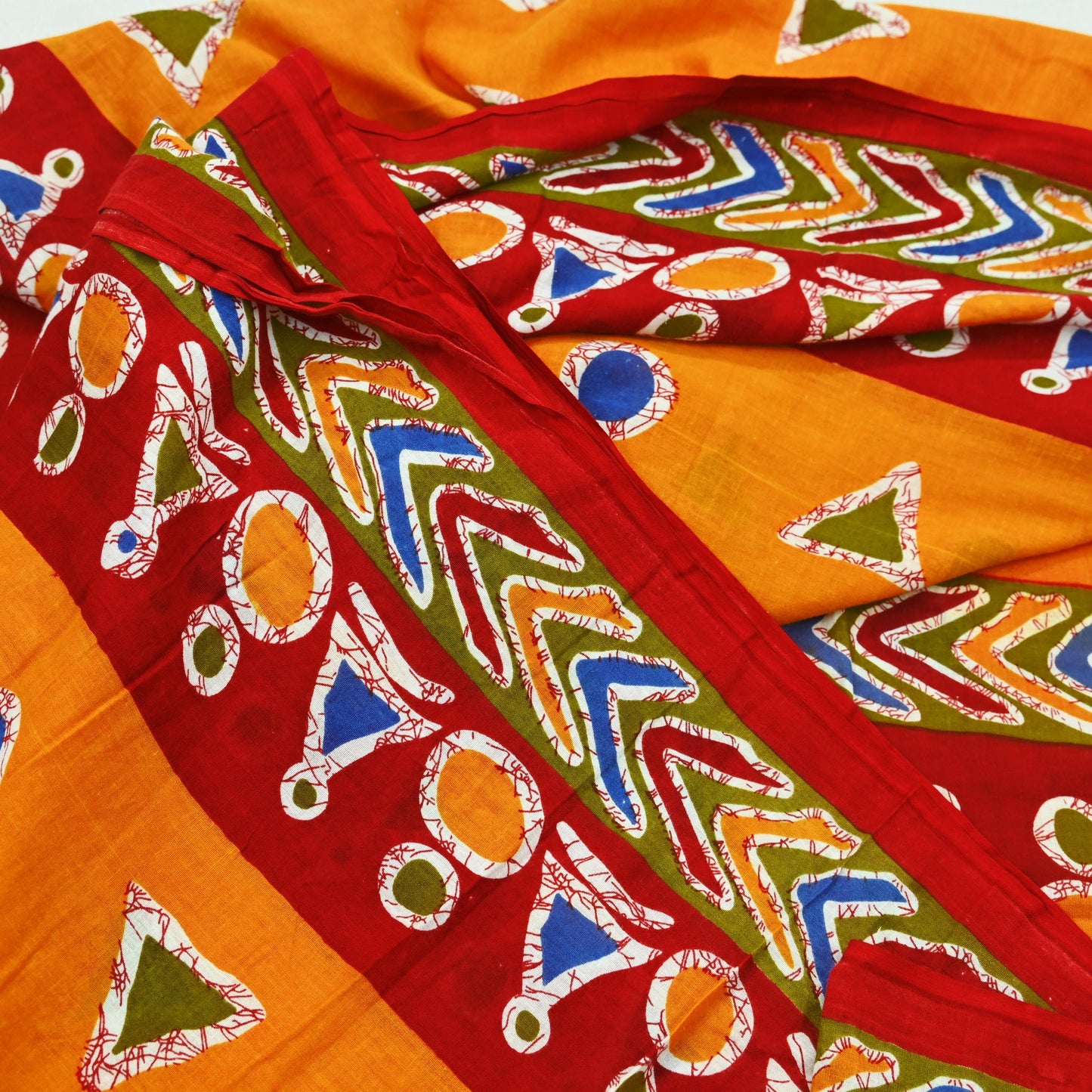 Indian Vintage Sari Red & Saffron Batik Printed 100% Pure Cotton Saree Craft Soft Fabric 5Yard Sewing Sarong Wrap Boho Dress making Quilting