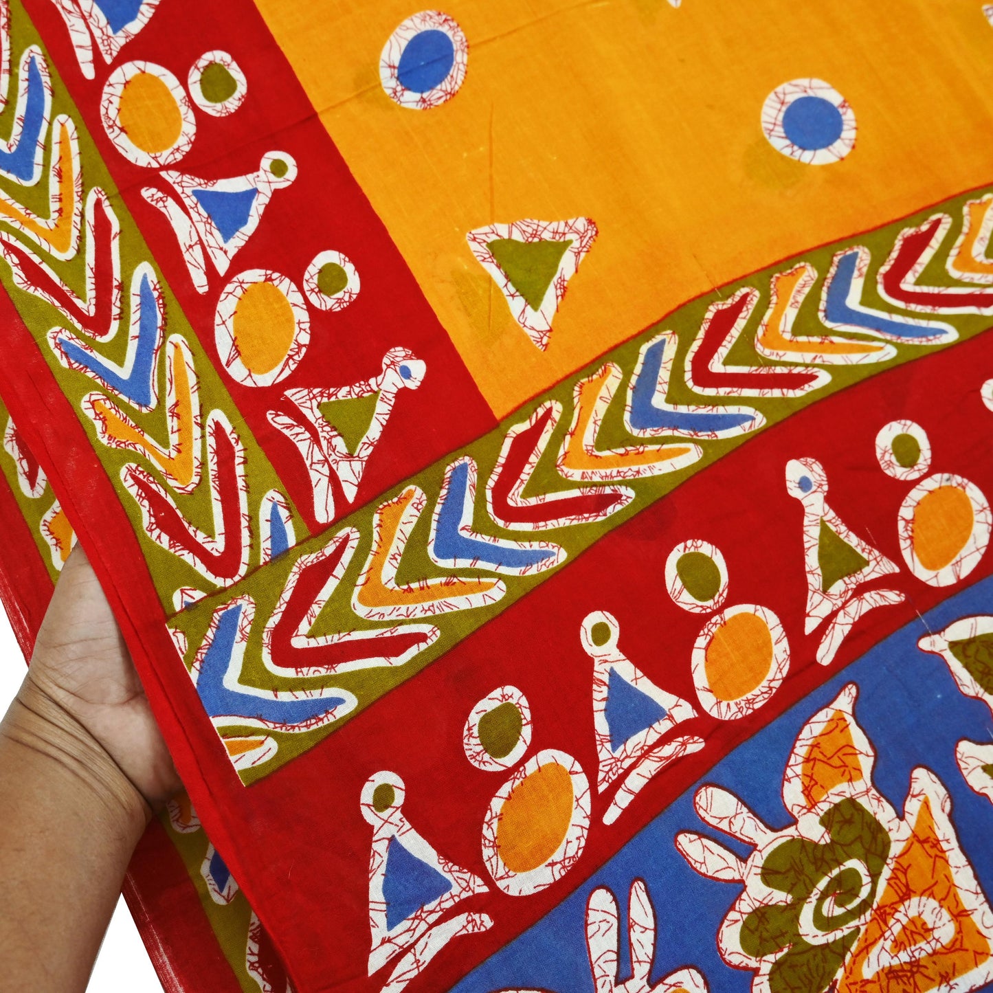 Indian Vintage Sari Red & Saffron Batik Printed 100% Pure Cotton Saree Craft Soft Fabric 5Yard Sewing Sarong Wrap Boho Dress making Quilting