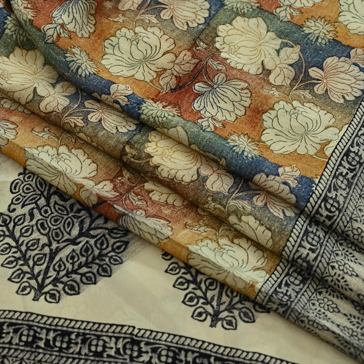 Indian Vintage Sari Multi Pure Crepe Silk Block Printed Saree 5yd Sewing Floral Soft Craft Fabric Wrap Dress making Crafting Quilting