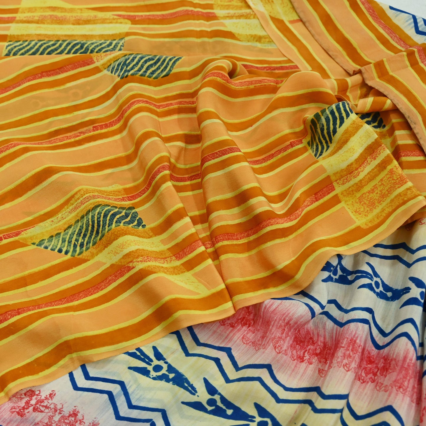 Indian Vintage Sari Yellow Pure Crepe Silk Block Printed Saree 5yard Sewing Floral Craft Fabric Wrap Dress Making Crafting Quilting Used