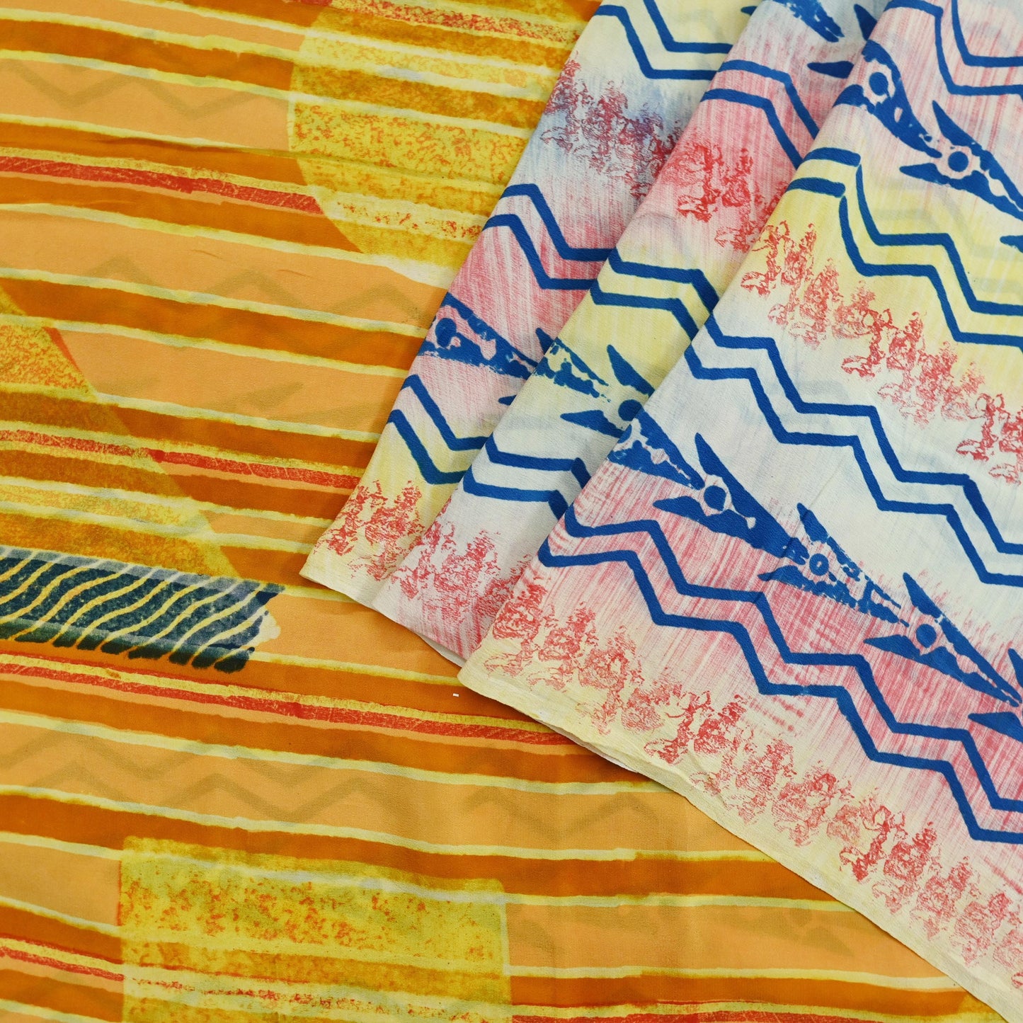 Indian Vintage Sari Yellow Pure Crepe Silk Block Printed Saree 5yard Sewing Floral Craft Fabric Wrap Dress Making Crafting Quilting Used