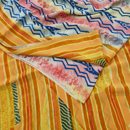 Indian Vintage Sari Yellow Pure Crepe Silk Block Printed Saree 5yard Sewing Floral Craft Fabric Wrap Dress Making Crafting Quilting Used