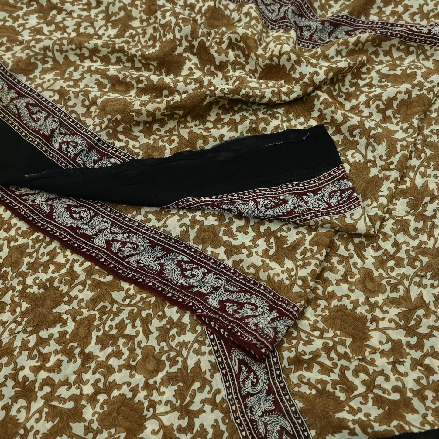 Women Vintage Sari Ivory 100% Pure Georgette Silk Printed Saree Craft Fabric Sewing 5Yd Soft Sari Dress Making Crafting Quilting
