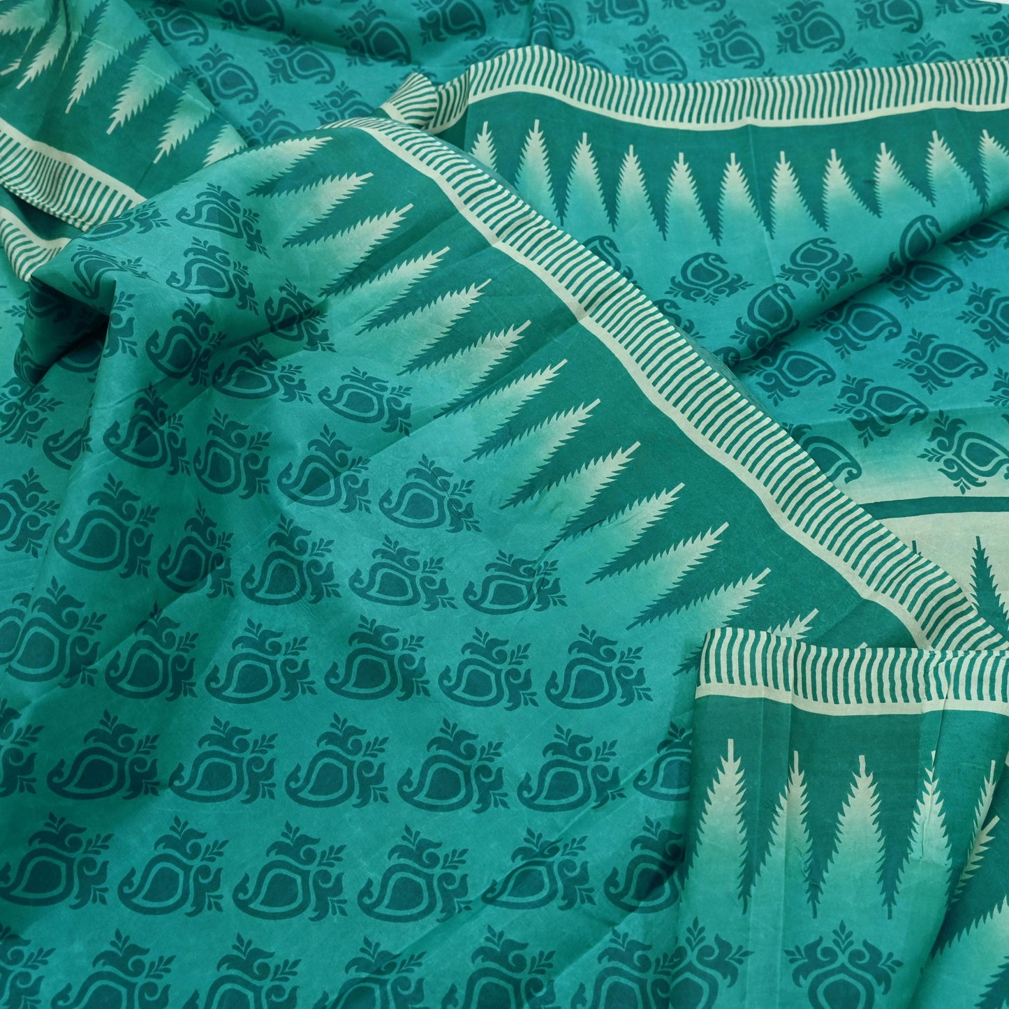 Indian Vintage Sari Green Pure Silk Printed Sarees Craft Fabric 5yd Sewing Dress Making Floral Crafting quilting