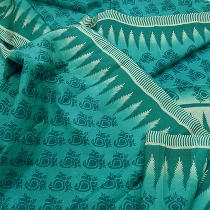 Indian Vintage Sari Green Pure Silk Printed Sarees Craft Fabric 5yd Sewing Dress Making Floral Crafting quilting
