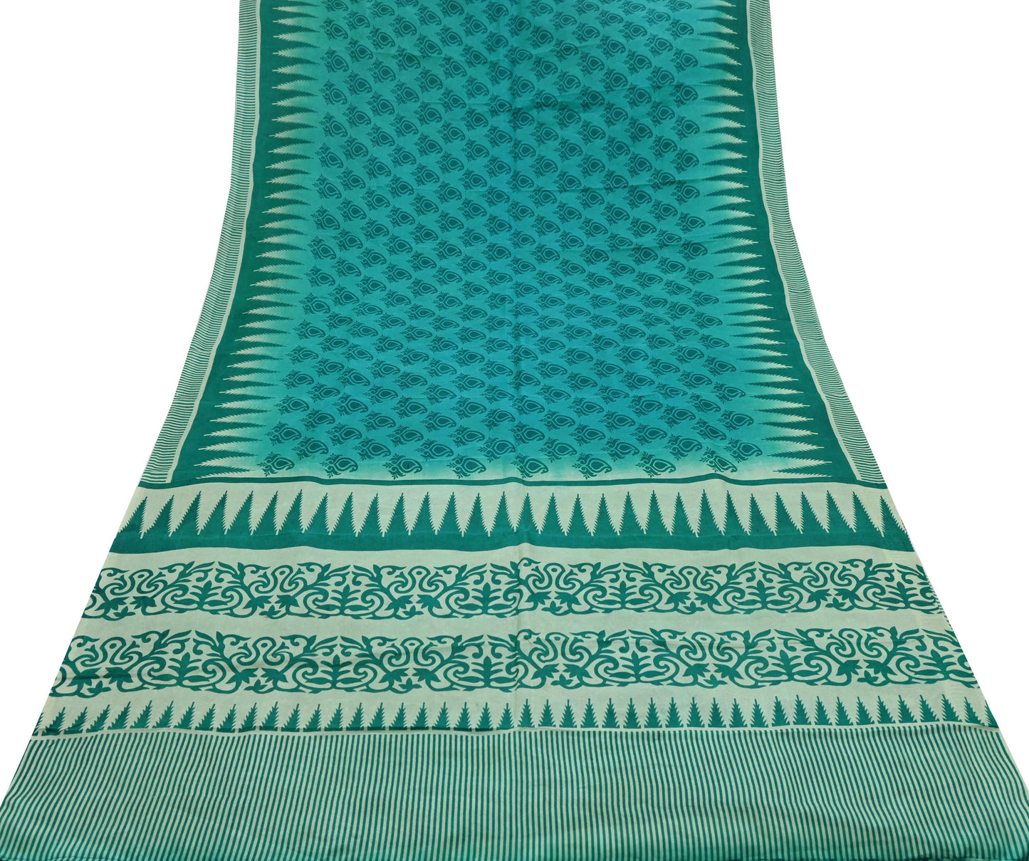 Indian Vintage Sari Green Pure Silk Printed Sarees Craft Fabric 5yd Sewing Dress Making Floral Crafting quilting