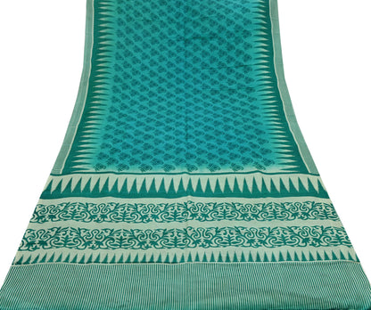 Indian Vintage Sari Green Pure Silk Printed Sarees Craft Fabric 5yd Sewing Dress Making Floral Crafting quilting