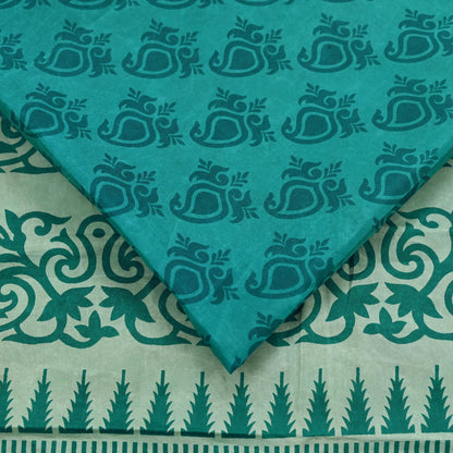 Indian Vintage Sari Green Pure Silk Printed Sarees Craft Fabric 5yd Sewing Dress Making Floral Crafting quilting