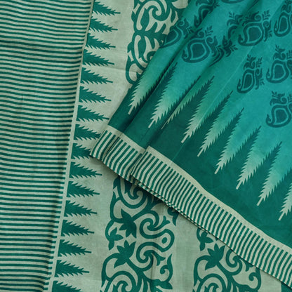 Indian Vintage Sari Green Pure Silk Printed Sarees Craft Fabric 5yd Sewing Dress Making Floral Crafting quilting