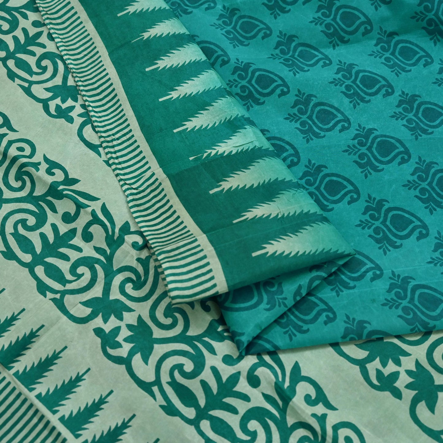 Indian Vintage Sari Green Pure Silk Printed Sarees Craft Fabric 5yd Sewing Dress Making Floral Crafting quilting