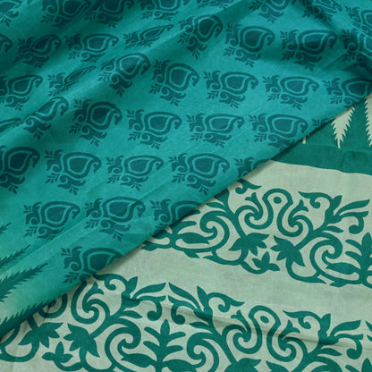 Indian Vintage Sari Green Pure Silk Printed Sarees Craft Fabric 5yd Sewing Dress Making Floral Crafting quilting