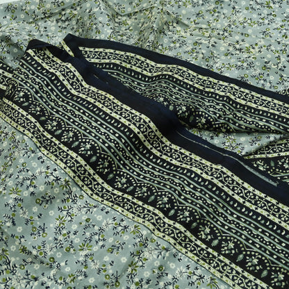 Indian Vintage Sari Black & Gray 100% Pure Silk Printed Saree 5yd Sewing Craft Fabric Dress Making Soft Crafting Quilting Upcycle Used