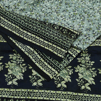 Indian Vintage Sari Black & Gray 100% Pure Silk Printed Saree 5yd Sewing Craft Fabric Dress Making Soft Crafting Quilting Upcycle Used