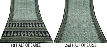 Indian Vintage Sari Black & Gray 100% Pure Silk Printed Saree 5yd Sewing Craft Fabric Dress Making Soft Crafting Quilting Upcycle Used