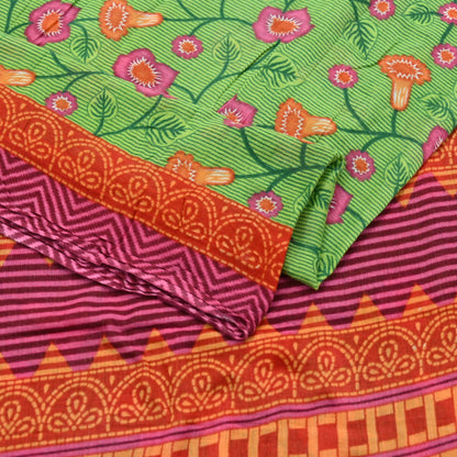 Indian Vintage Sari Green Printed Pure Cotton Sarees 5Yd Craft Fabric Soft Sewing Sarong Wrap Boho Upcycle quilting Dress making