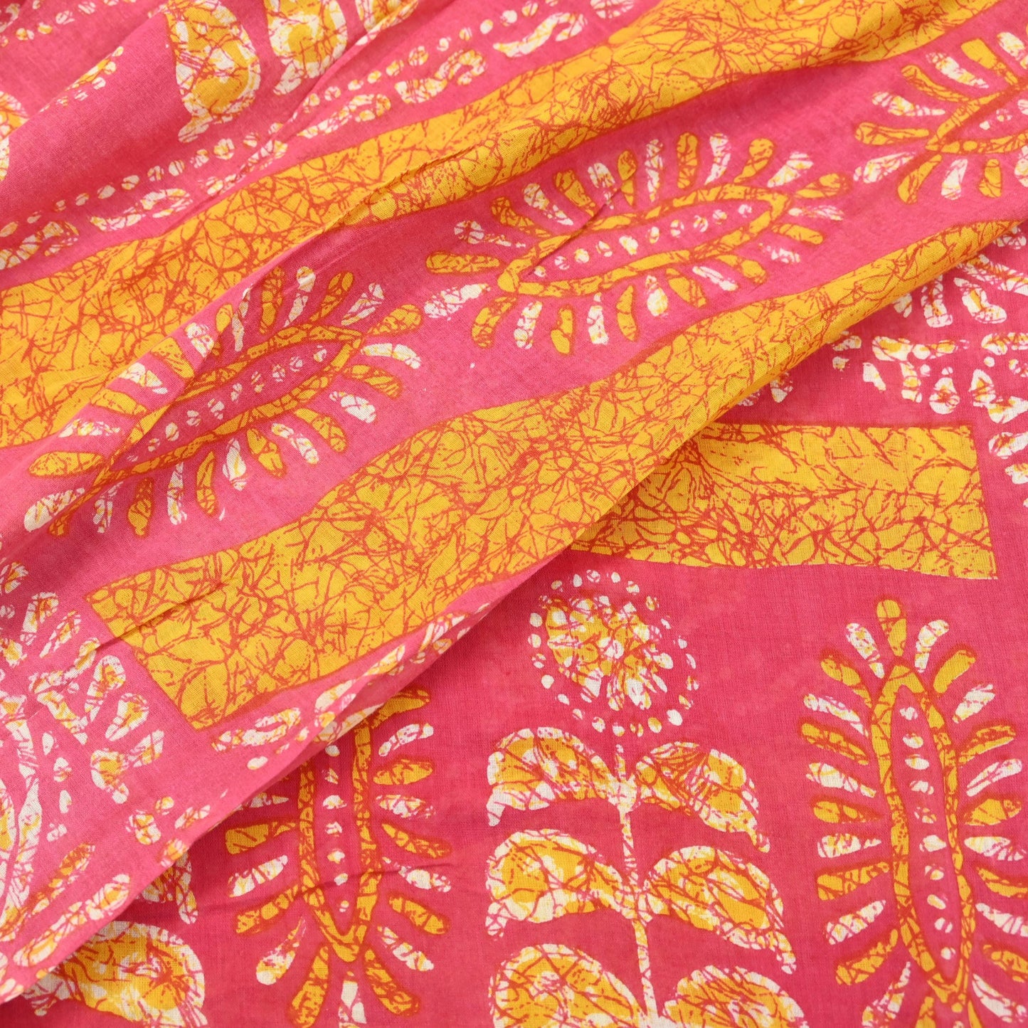 Indian Vintage Sari Pink Batik Printed Saree 100% Pure Cotton 5Yd Craft Fabric Soft Sewing Sarong Wrap Boho Quilting Dress Making
