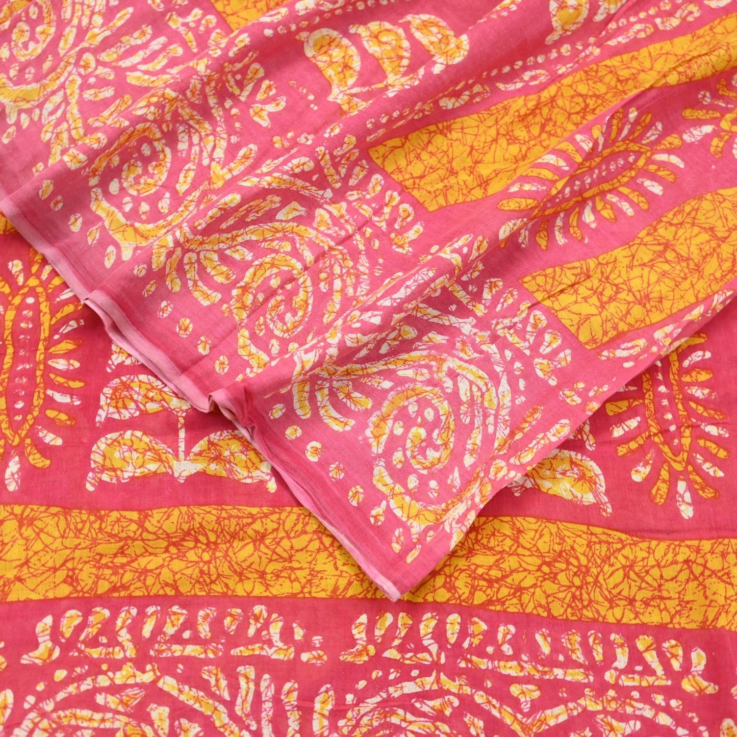 Indian Vintage Sari Pink Batik Printed Saree 100% Pure Cotton 5Yd Craft Fabric Soft Sewing Sarong Wrap Boho Quilting Dress Making