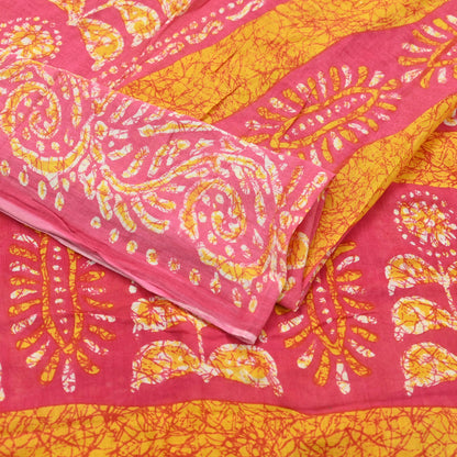 Indian Vintage Sari Pink Batik Printed Saree 100% Pure Cotton 5Yd Craft Fabric Soft Sewing Sarong Wrap Boho Quilting Dress Making