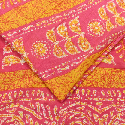 Indian Vintage Sari Pink Batik Printed Saree 100% Pure Cotton 5Yd Craft Fabric Soft Sewing Sarong Wrap Boho Quilting Dress Making