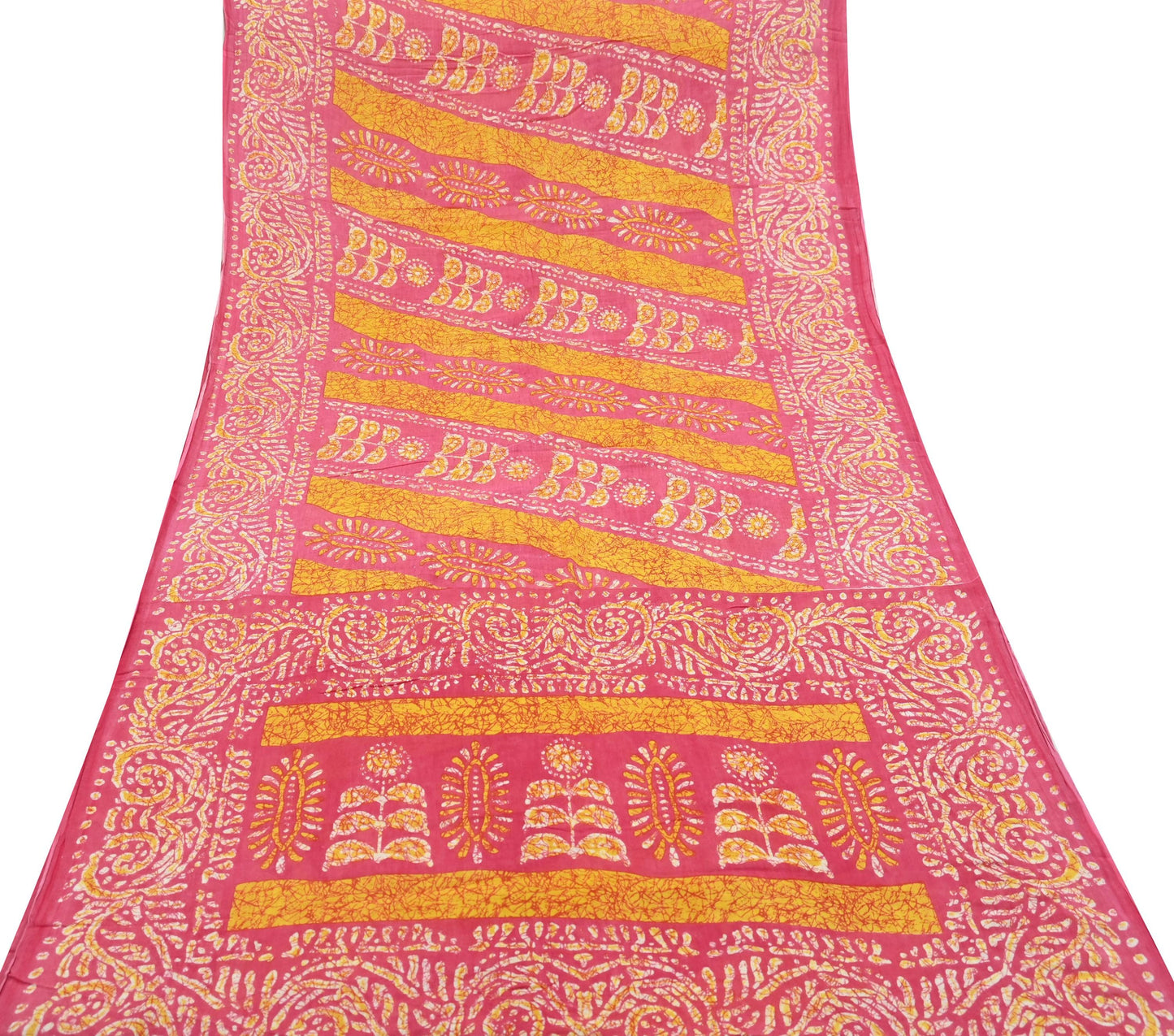 Indian Vintage Sari Pink Batik Printed Saree 100% Pure Cotton 5Yd Craft Fabric Soft Sewing Sarong Wrap Boho Quilting Dress Making