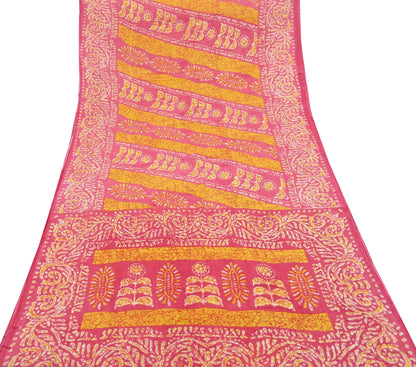 Indian Vintage Sari Pink Batik Printed Saree 100% Pure Cotton 5Yd Craft Fabric Soft Sewing Sarong Wrap Boho Quilting Dress Making