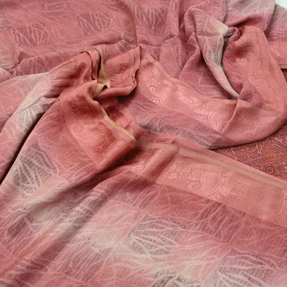 Indian Vintage Sari Peach Pure Crepe Silk Printed Sarees 6yd Craft Fabric Sewing Soft Wrap Peacock Upcycle Quilting Dress Making Crafting