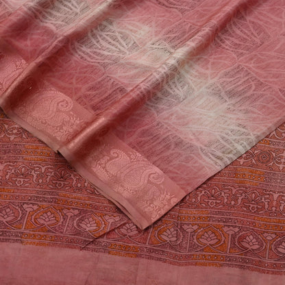 Indian Vintage Sari Peach Pure Crepe Silk Printed Sarees 6yd Craft Fabric Sewing Soft Wrap Peacock Upcycle Quilting Dress Making Crafting