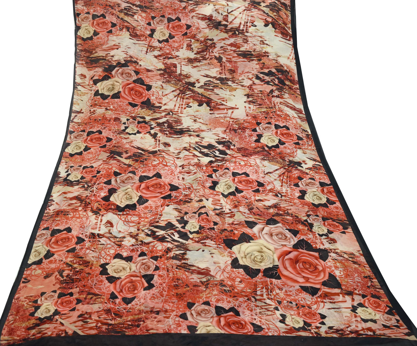 Women Vintage Sari Multi Pure Georgette Silk Digital Printed Saree Craft Fabric Sewing 6Yd Light Dress Making Geometric Crafting Quilting