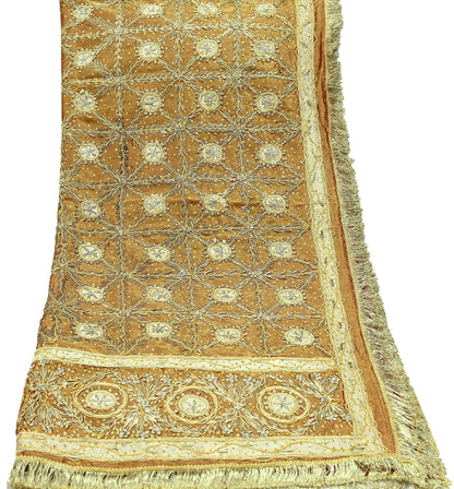 Indian Vintage Heavy Dupatta Golden Pure Tissue Silk Long Stole Hand Embroidered Scarves Zari Zardozi/Dabka Wedding/Bridal Wear