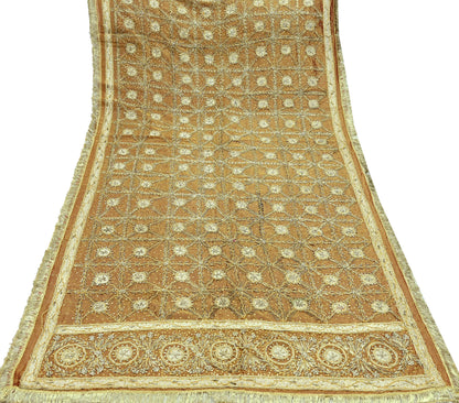 Indian Vintage Heavy Dupatta Golden Pure Tissue Silk Long Stole Hand Embroidered Scarves Zari Zardozi/Dabka Wedding/Bridal Wear