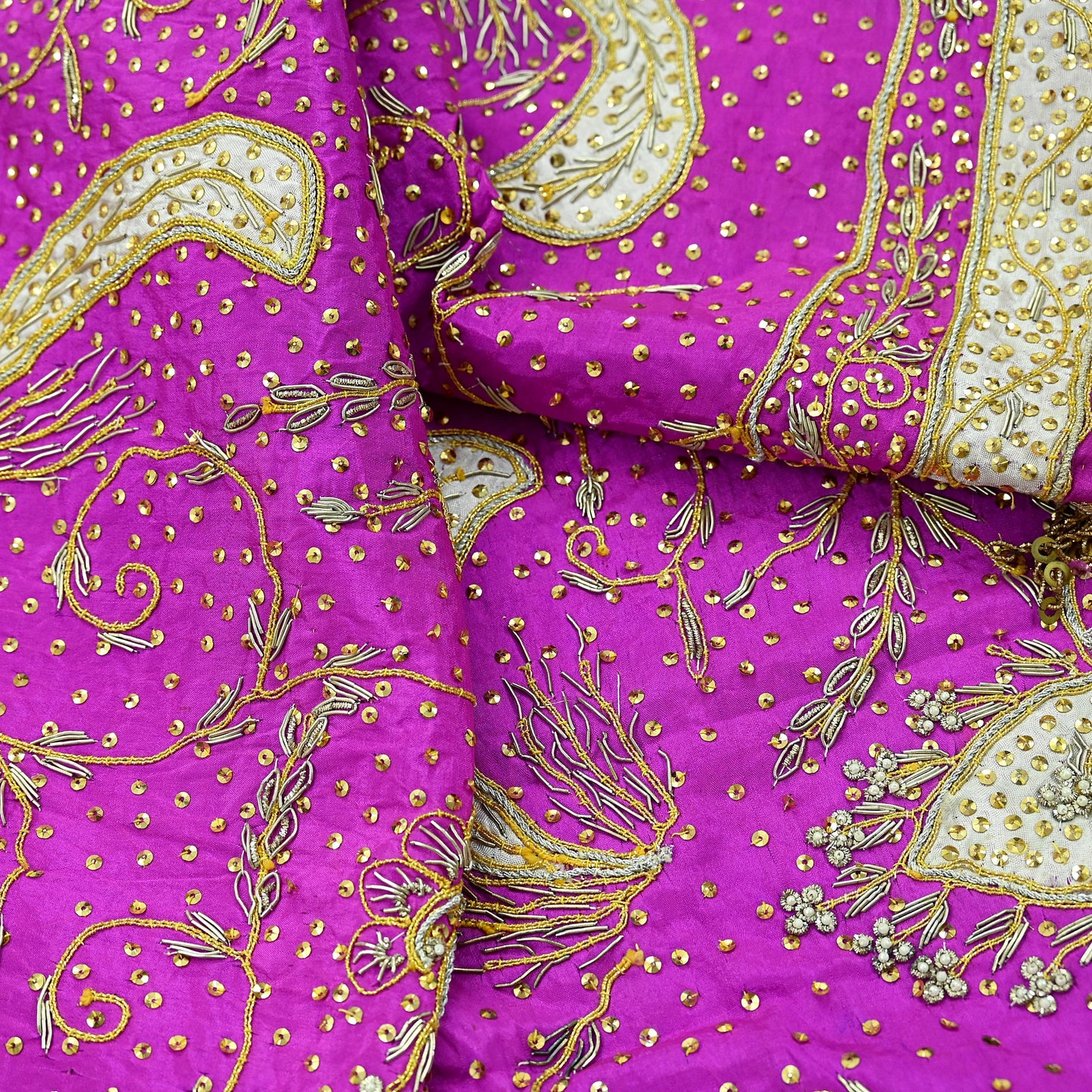 Indian Vintage Heavy Bridal Dupatta Purple Pure Silk Long Stole Hand Embroidered Hijab Scarf Zardozi/Dabka Zari Wedding Dupatta