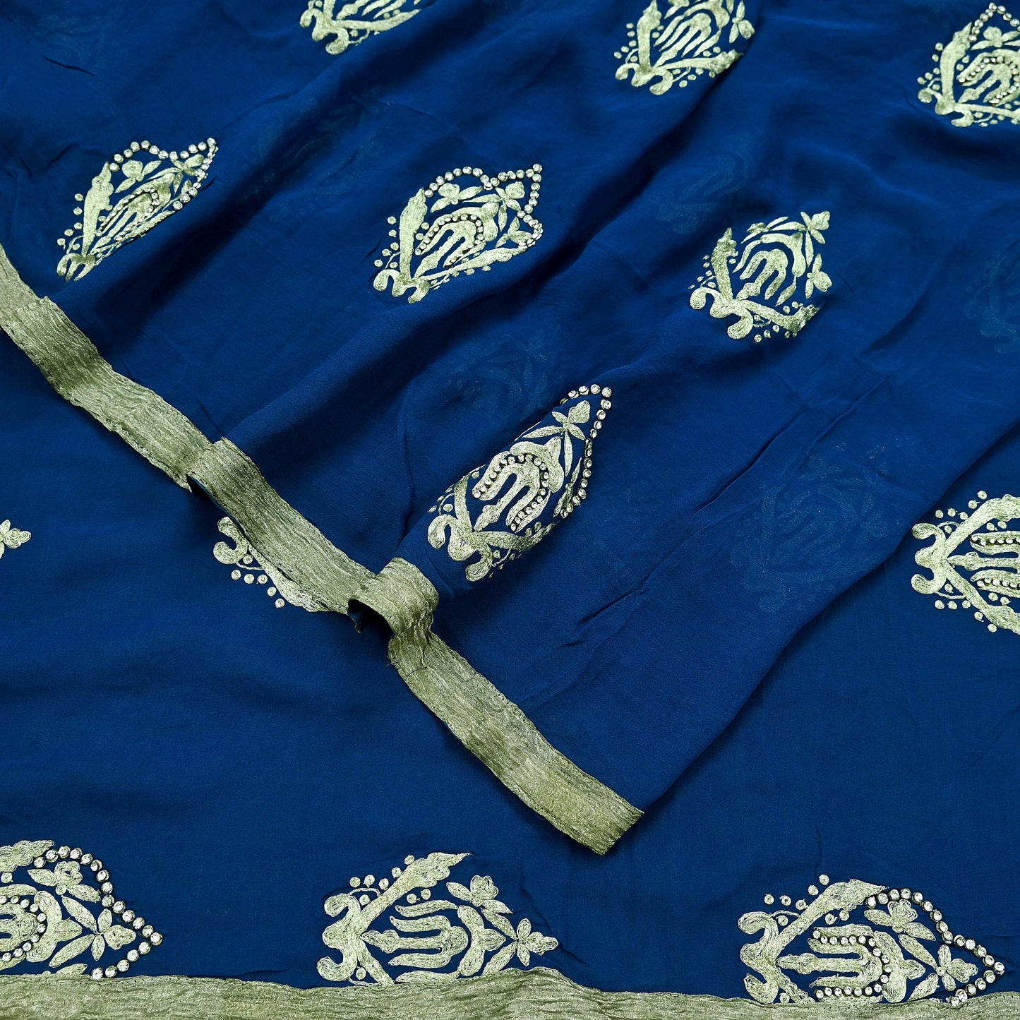 Indian Vintage Heavy Sari Blue Pure Georgette Silk Hand Embroidered Sarees Craft Fabric 5Yd Sewing Ethnic Zardozi/dabka zari Wedding sarees