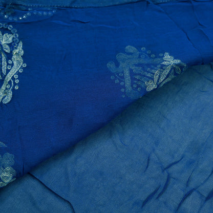 Indian Vintage Heavy Sari Blue Pure Georgette Silk Hand Embroidered Sarees Craft Fabric 5Yd Sewing Ethnic Zardozi/dabka zari Wedding sarees