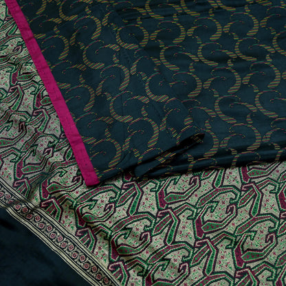 Indian Vintage Sari Heavy Black Pure Satin Silk Brocade Banarasi Sarees Zari 5Yd craft fabric dress making Crafting Upcycle