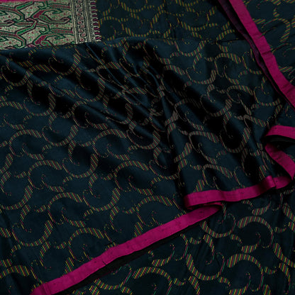 Indian Vintage Sari Heavy Black Pure Satin Silk Brocade Banarasi Sarees Zari 5Yd craft fabric dress making Crafting Upcycle