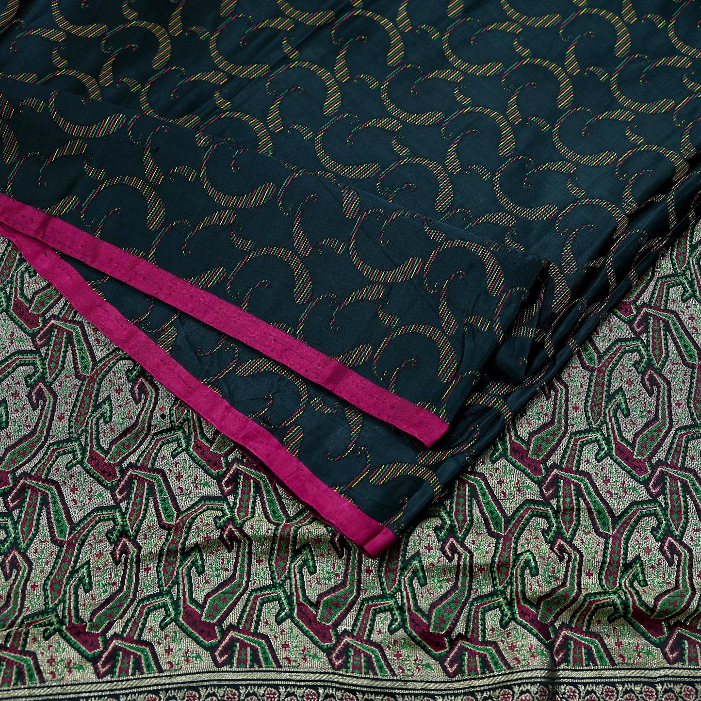 Indian Vintage Sari Heavy Black Pure Satin Silk Brocade Banarasi Sarees Zari 5Yd craft fabric dress making Crafting Upcycle