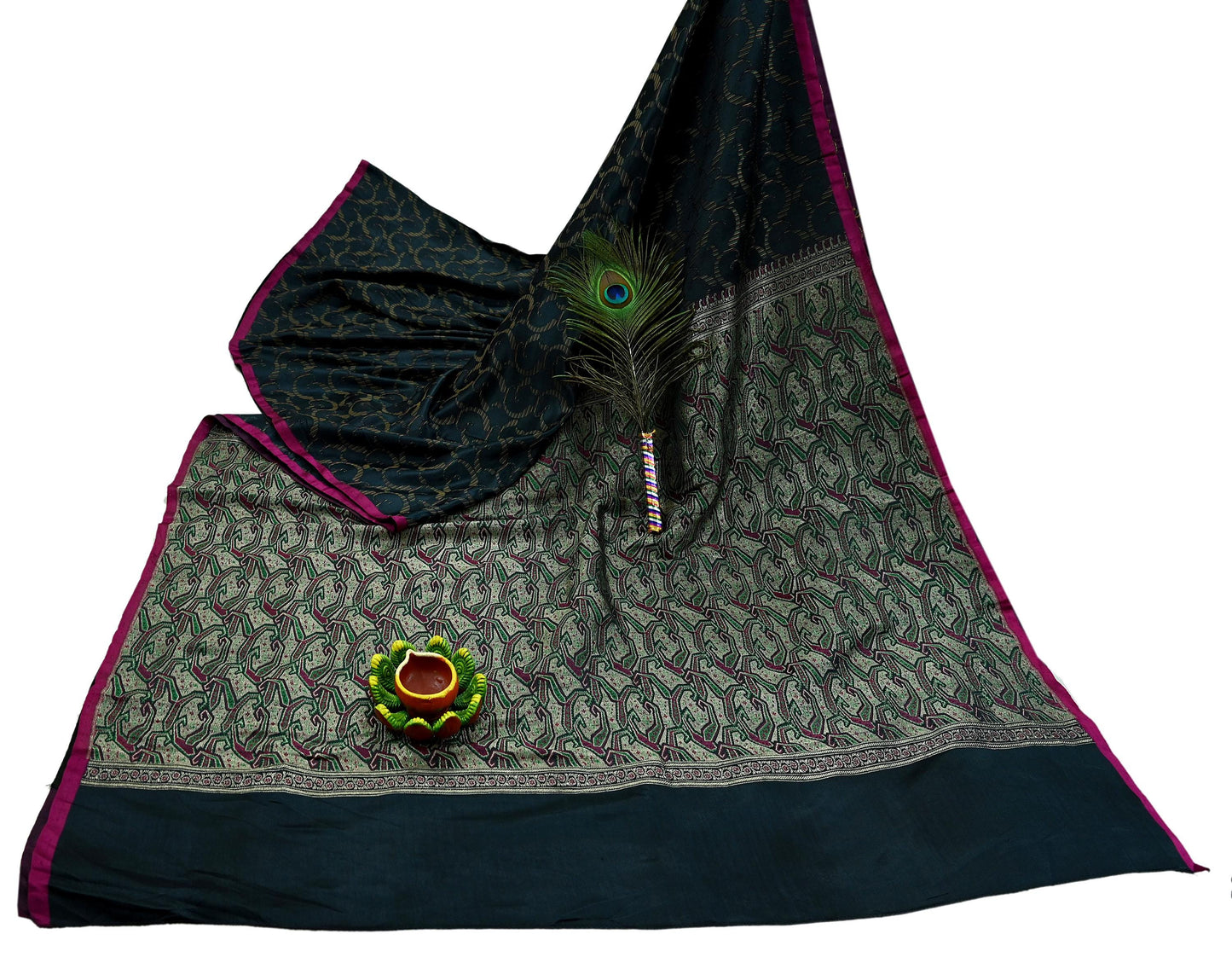 Indian Vintage Sari Heavy Black Pure Satin Silk Brocade Banarasi Sarees Zari 5Yd craft fabric dress making Crafting Upcycle