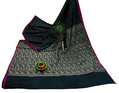 Indian Vintage Sari Heavy Black Pure Satin Silk Brocade Banarasi Sarees Zari 5Yd craft fabric dress making Crafting Upcycle
