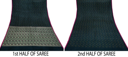 Indian Vintage Sari Heavy Black Pure Satin Silk Brocade Banarasi Sarees Zari 5Yd craft fabric dress making Crafting Upcycle