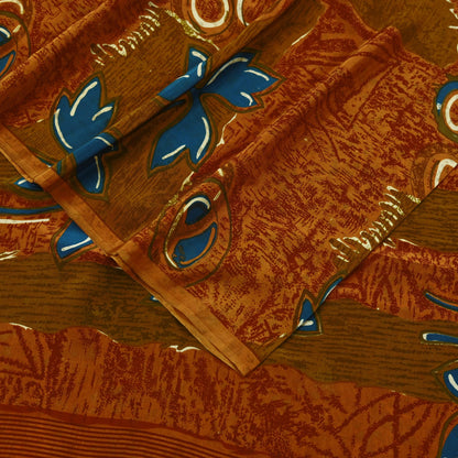 Indian Vintage Sari Orange & Saffron Pure Crepe Silk Printed Sarees 5yd Sewing Floral Soft Craft Fabric Wrap Dress Making Crafting Quilting
