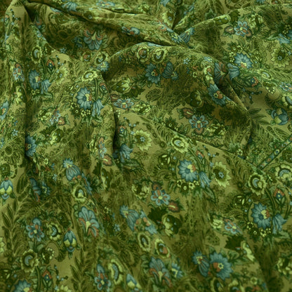 Indian Vintage Sari Green Pure Crepe Silk Printed Saree 5yd Sewing Floral Soft Craft Fabric Wrap Dress making Crafting