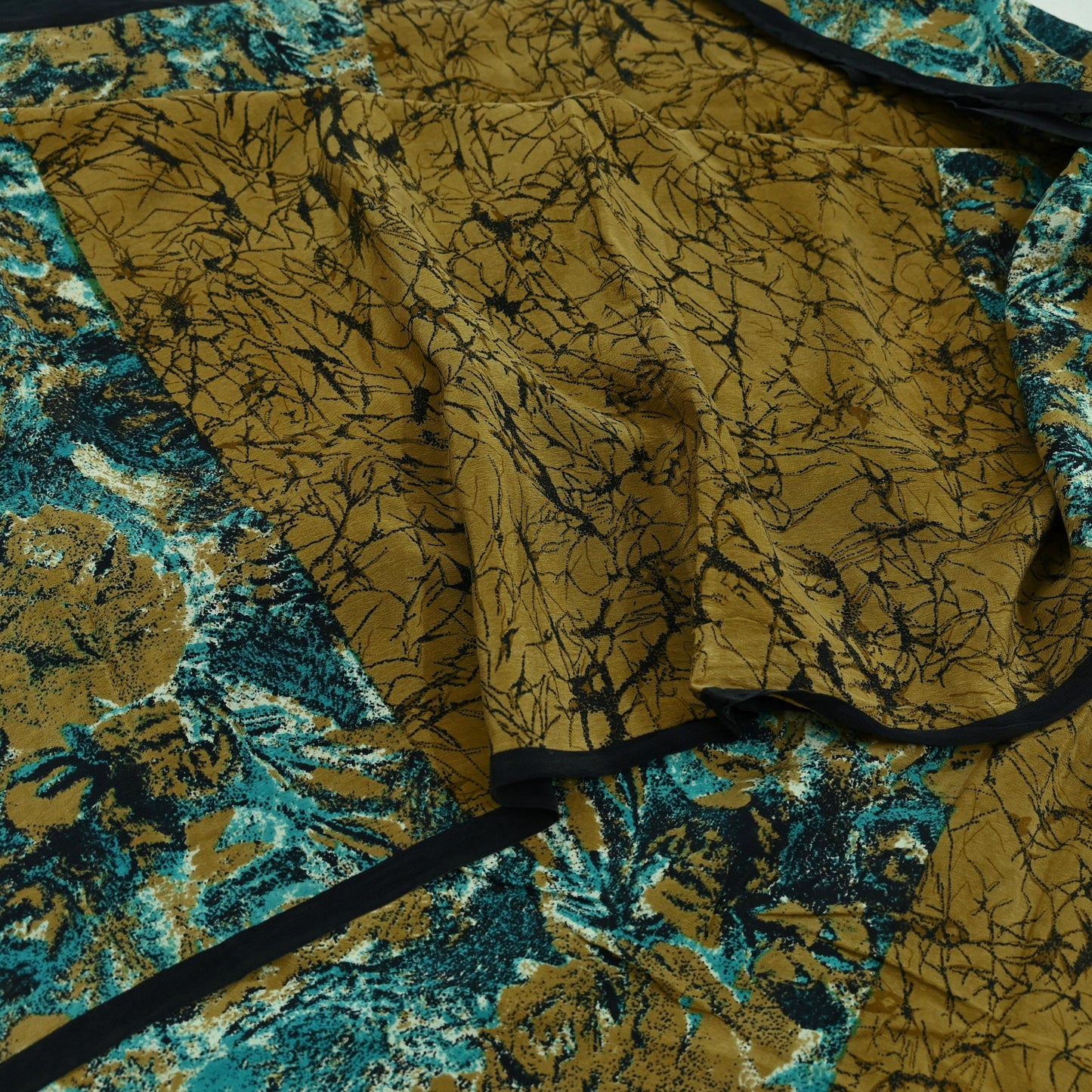 Indian Vintage Sari Green Pure Crepe Silk Printed Saree 5yd Sewing Floral Soft Craft Fabric Wrap Dress making Crafting Quilting Used