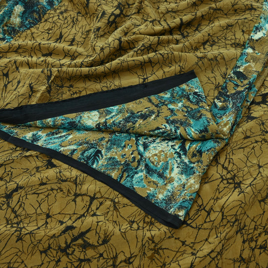 Indian Vintage Sari Green Pure Crepe Silk Printed Saree 5yd Sewing Floral Soft Craft Fabric Wrap Dress making Crafting Quilting Used