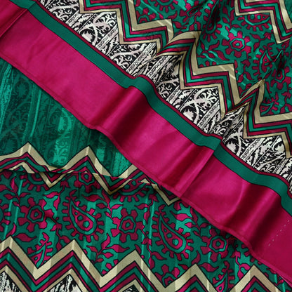 Indian Vintage Sari Green & Pink Pure Georgette Silk Printed Saree Craft Fabric Sewing 6Yd Soft Light Dress Making Floral